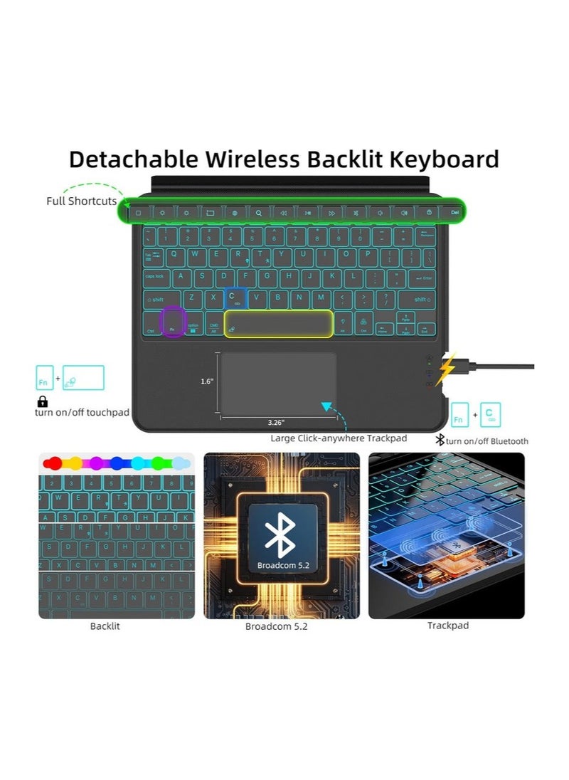 Protect PROTECT Protective Tablet Keyboard for Samsung Tab 12.4-inch | Bluetooth, Trackpad, Backlit, Adjustable Stand, Grey ( Samsung S10 Plus ) – Model: HL118A-10P  - Image 3