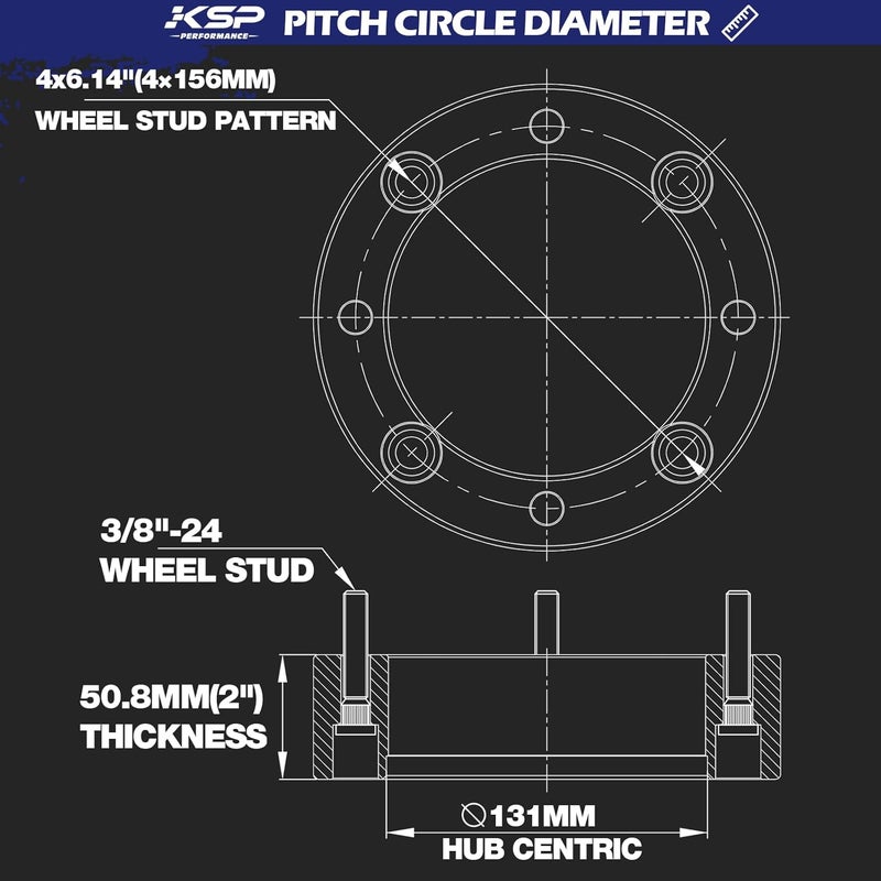 KSP PERFORMANCE KSP 4x156mm ATV Wheel Spacers for Polaris Ranger RZR Sportsman Xplorer 400 500 600 700 800, 2"(50mm) Thickness with 3/8"-24 Studs 131mm Hub Bore for Kawasaki 300B Lakota KSF 250 KXT 250 - Image 2