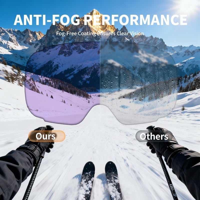 Veltuno Ski Goggles for Men Women Adult & Youth, OTG Snowboard Goggles Anti Fog, Snow Goggles UV Protection Wide Vision (Black Frame/Revo Purple Lens (vlt 14.7%)) - Image 3