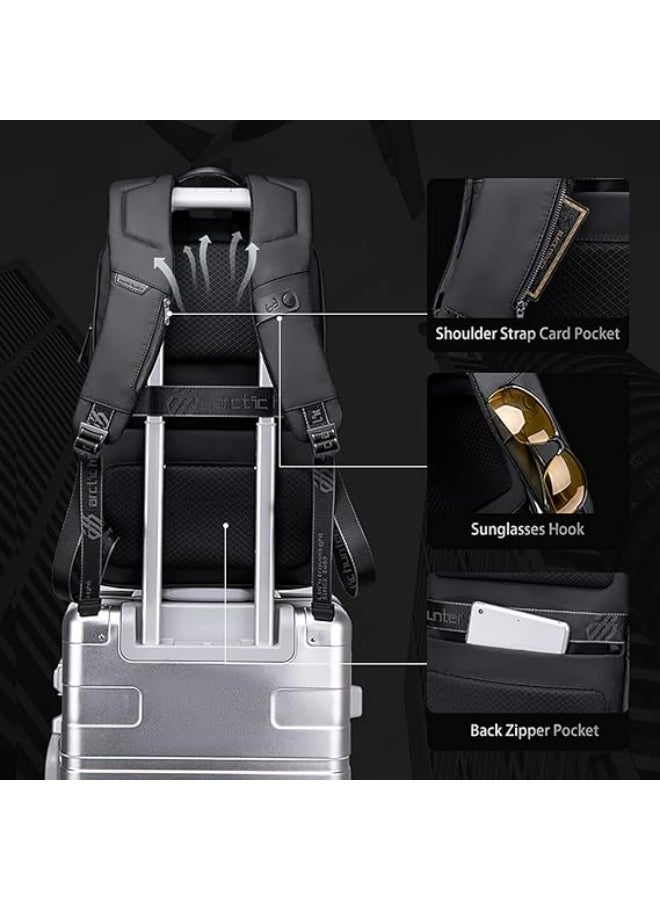 أركتيك هانتر حقيبة كتف Arctic Hunter مضادة للسرقة مقاس 15.6 بوصة مقاومة للماء مع جيوب متعددة ومنفذ USB مدمج للرجال والنساء (أسود) - Image 3