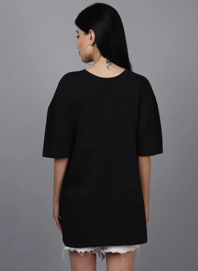 Styli Women Black Oversized Graphic Print T-Shirt By Door74
