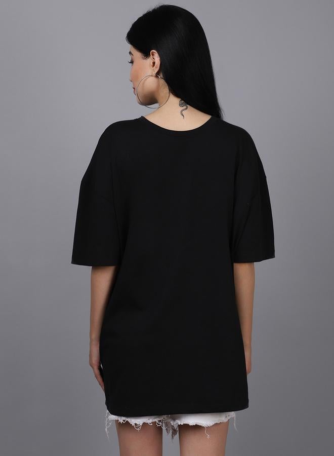 تايك تو تيشيرت نسائي أسود مطبوع برسومات كبيرة من دور - Image 2