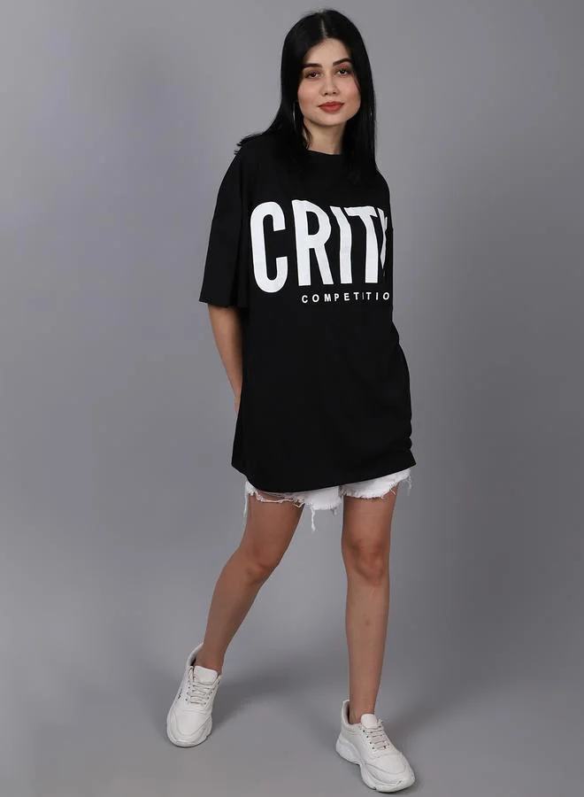 Styli Women Black Oversized Graphic Print T-Shirt By Door74