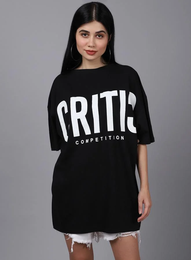 Styli Women Black Oversized Graphic Print T-Shirt By Door74