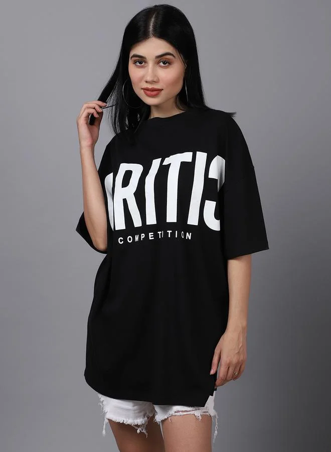 Styli Women Black Oversized Graphic Print T-Shirt By Door74