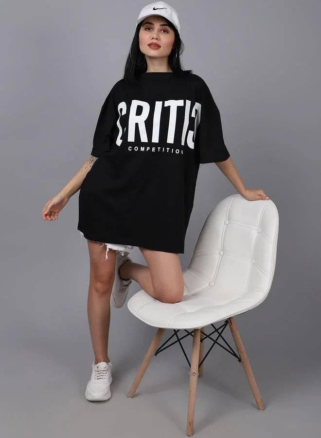 Styli Women Black Oversized Graphic Print T-Shirt By Door74