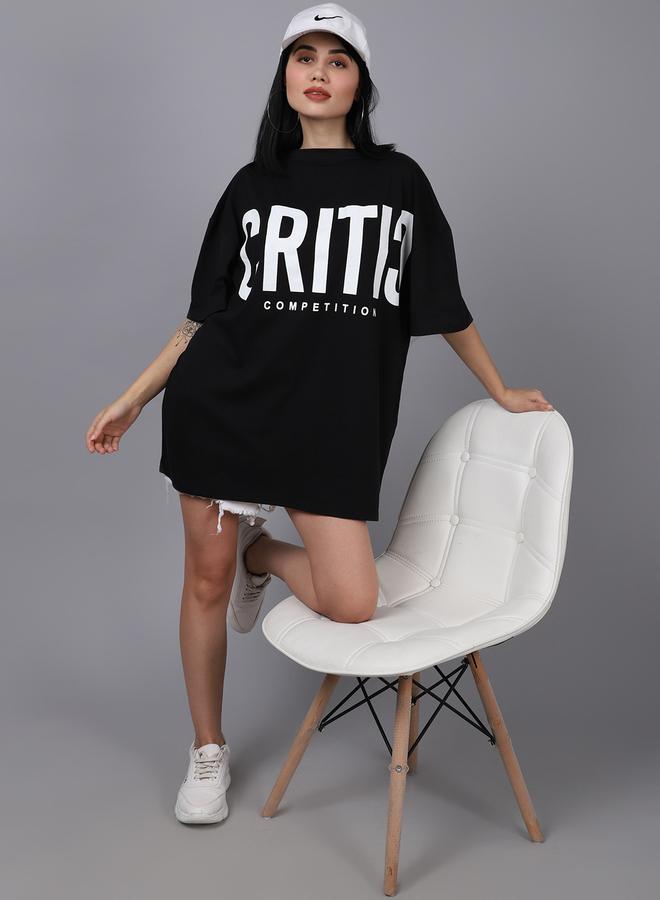 تايك تو تيشيرت نسائي أسود مطبوع برسومات كبيرة من دور - Image 5