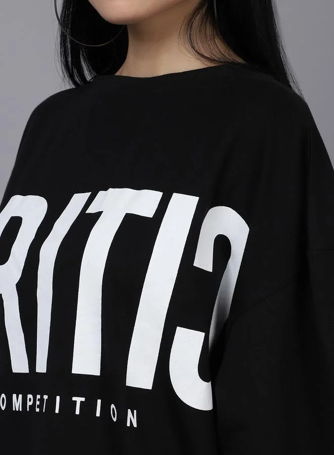 Styli Women Black Oversized Graphic Print T-Shirt By Door74