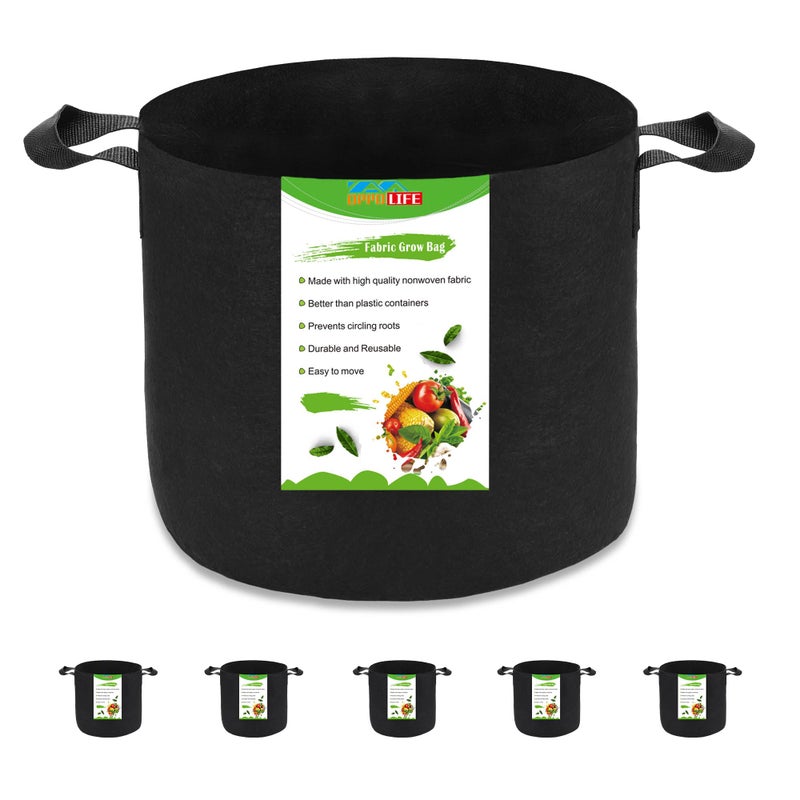 OPPOLIFE 5Pack 5 Gallon Plant Grow Bags Heavy Duty Aeration Fabric Pots with Handles for Garden and Planting - Image 2