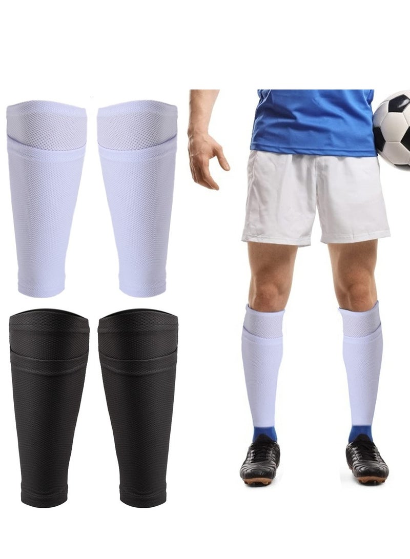Luckam 2 Pairs Soccer Shin Guard Socks, Breathable Soccer Shin Guard Sleeves with Pocket for Football Shin Pads, Shin Pads Holder for Kicking Ball, Running, Cycling - Image 1