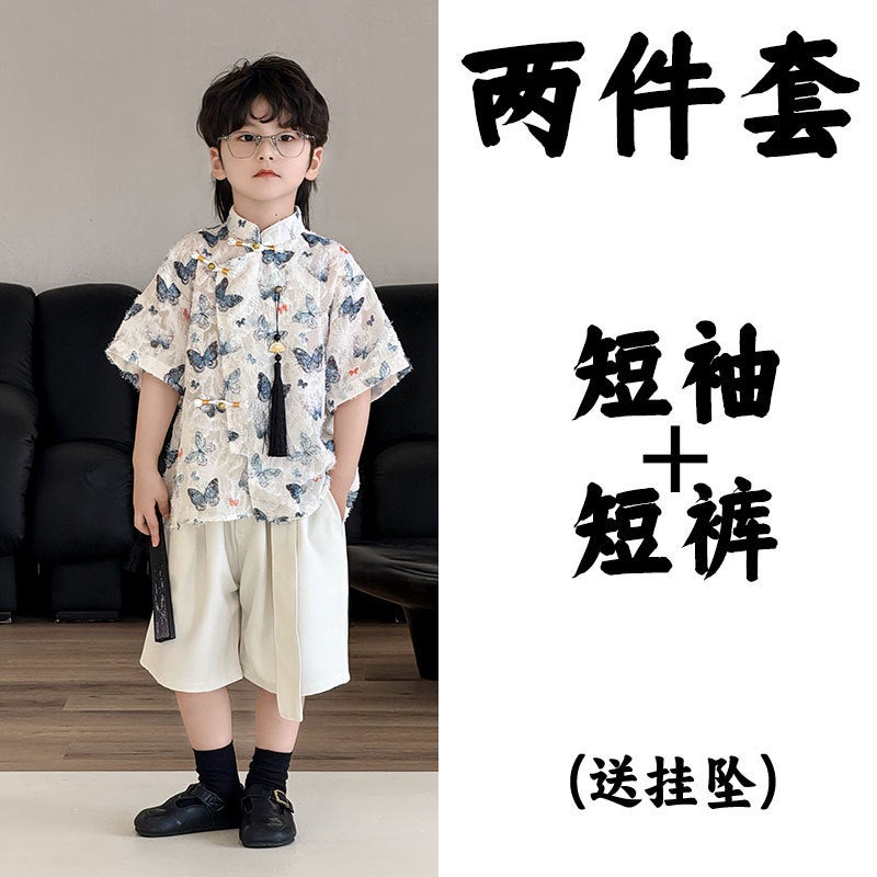Boys' Shirt 2025 Summer Butterfly Children'S Short Sleeve Foreign Style Printed Shirt Children'S Clothing Tide Children'S Hair - Image 1