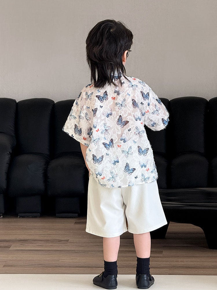 Boys' Shirt 2025 Summer Butterfly Children'S Short Sleeve Foreign Style Printed Shirt Children'S Clothing Tide Children'S Hair - Image 4