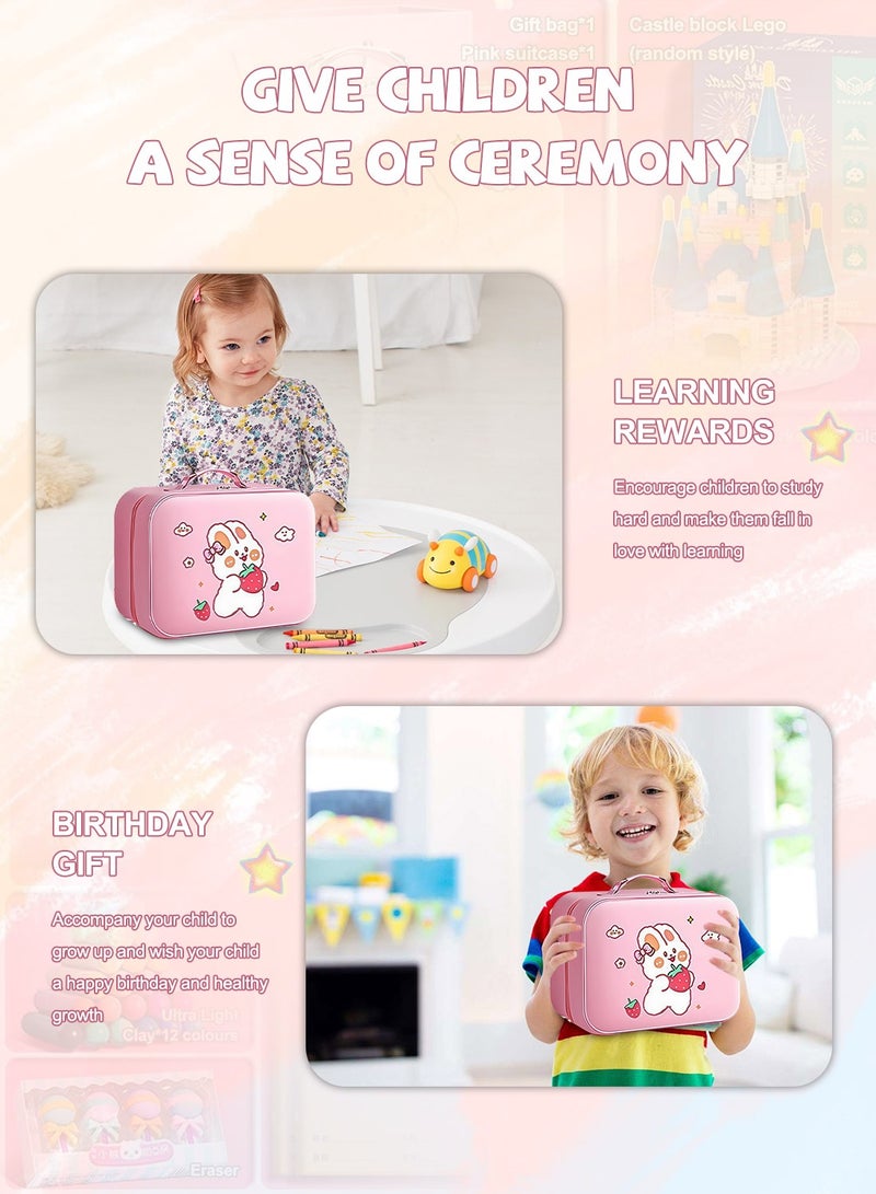 Kidle Back to School Gift Set for Students - 50+Pcs Premium Stationery Kit with Pink Suitcase, Castle Blocks, 12 Acrylic Markers, 5 Notebooks, Pencils, Clay & More  - Image 5