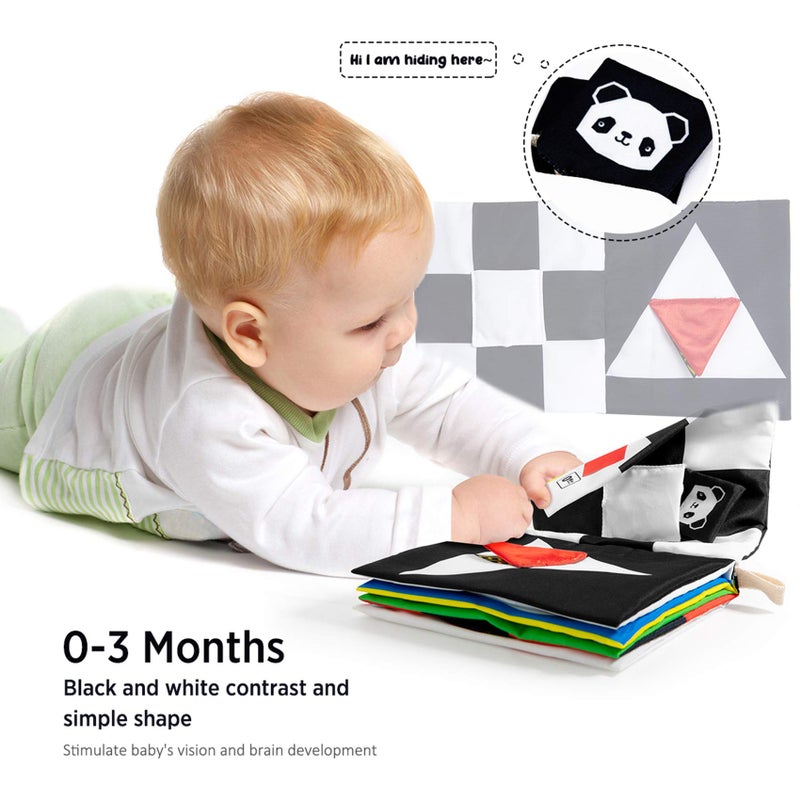 beiens Baby Books Toys, High Contrast Black and White Books Non Toxic Fabric Touch and Feel Crinkle Cloth Books Early Educational Stimulation Toys for Infants Toddlers, Baby Gift Soft Toys Mirror - Image 4