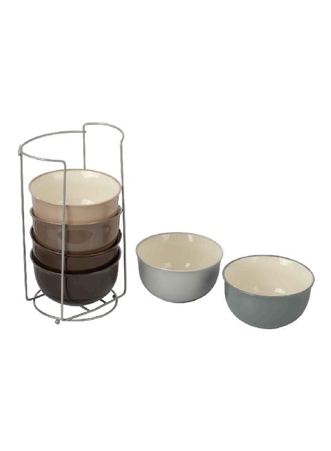 6-Piece Ceramic Bowl Set with Stand Assorted KRJYB209