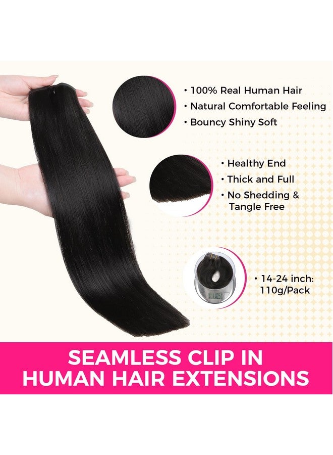 لاشي وصلات شعر بدون درزات من شعر بشري مستقيم من Yaki بطول 16 بوصة، 7 قطع، 110 جرام، وصلات شعر من البولي يوريثان الأسود الطبيعي للنساء ذوات البشرة السمراء - Image 2