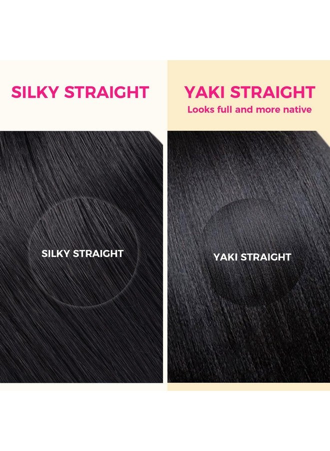 لاشي وصلات شعر بدون درزات من شعر بشري مستقيم من Yaki بطول 16 بوصة، 7 قطع، 110 جرام، وصلات شعر من البولي يوريثان الأسود الطبيعي للنساء ذوات البشرة السمراء - Image 4