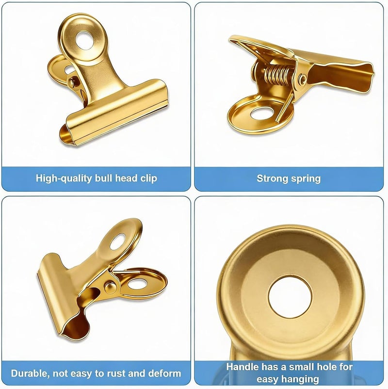DENGXINWEI 50 Pcs Metal Bulldog Clips, Gold Bull Binder,Mini Metal Paper Clips 0.87 in Hinge Clips Small for Tags Bags, Food Bags,Pictures Photos,Art Work,Office and Home Kitchen,Price Tag (Gold 22mm) - Image 3