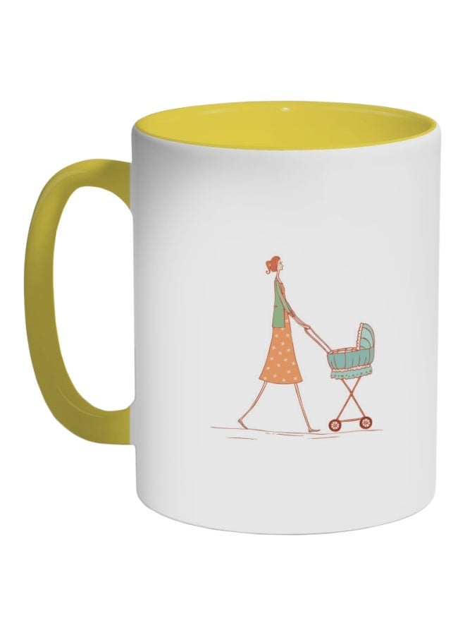 Mother And Child Printed Coffee Mug Yellow/White/Orange 325ml