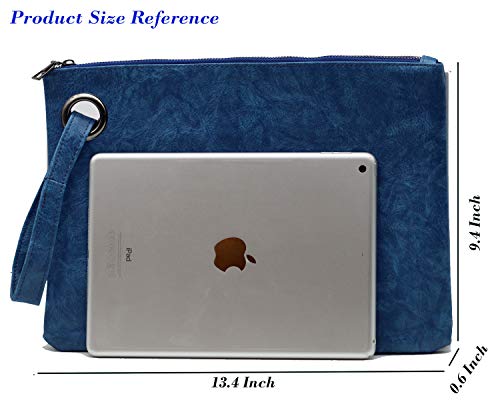 Amaze Womens Oversized Clutch Bag Large PU Leather Pouch Evening Handbags Envelope Purse with Wristlet Shoulder Lady (Blue) - Image 2