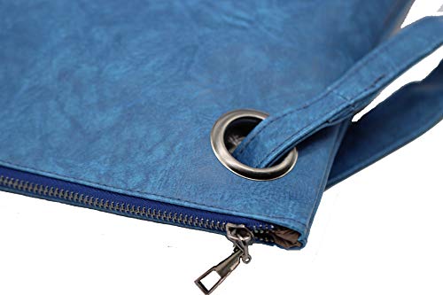 Amaze Womens Oversized Clutch Bag Large PU Leather Pouch Evening Handbags Envelope Purse with Wristlet Shoulder Lady (Blue) - Image 5