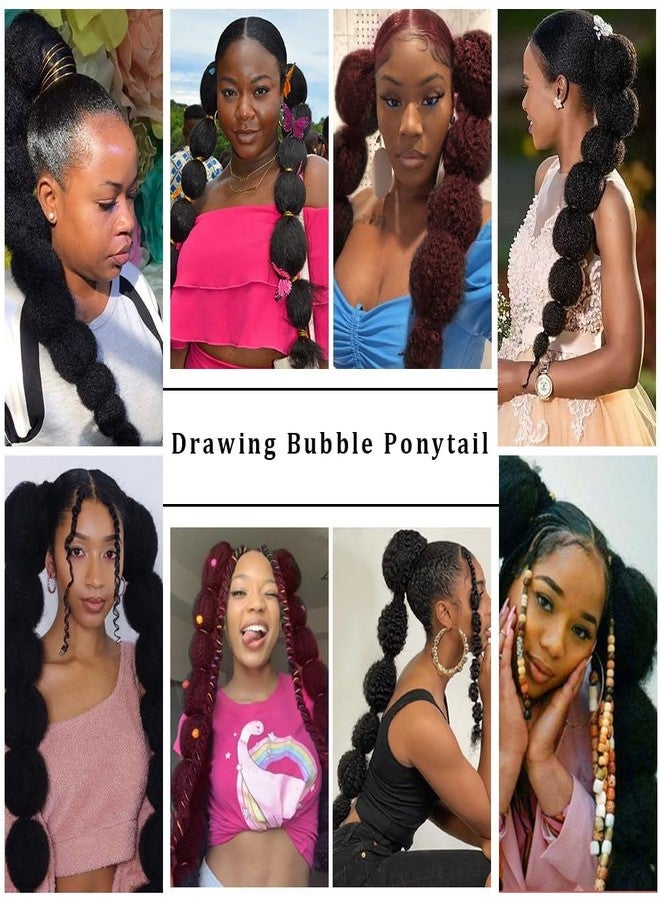 shufang Drawstring Ponytail for Black Women 22 Inch Kinky Afro Bubble Braided Ponytail Extension Clip on Pony Tail Hair Extension Curly Braided Afro Puff Drawstring 30# Brown - Image 2