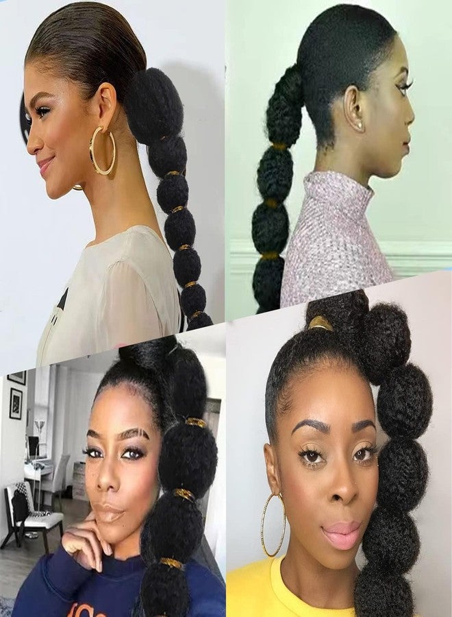 shufang Drawstring Ponytail for Black Women 22 Inch Kinky Afro Bubble Braided Ponytail Extension Clip on Pony Tail Hair Extension Curly Braided Afro Puff Drawstring 30# Brown - Image 4