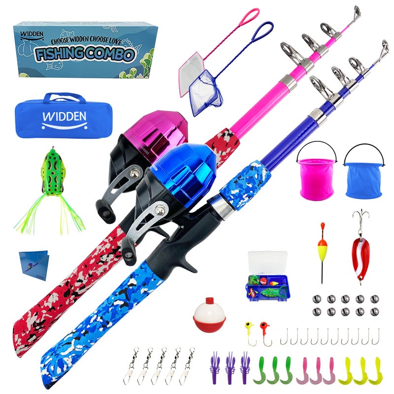 WIDDEN 2 Pack Kids Fishing Pole, Portable Telescopic Kids Fishing Poles Set for Boys and Girls, Fishing Rod and Reel Combo Kit with Tackle Box, and Fishing Net, Best Fishing Pole for Toddler Youth - Image 1
