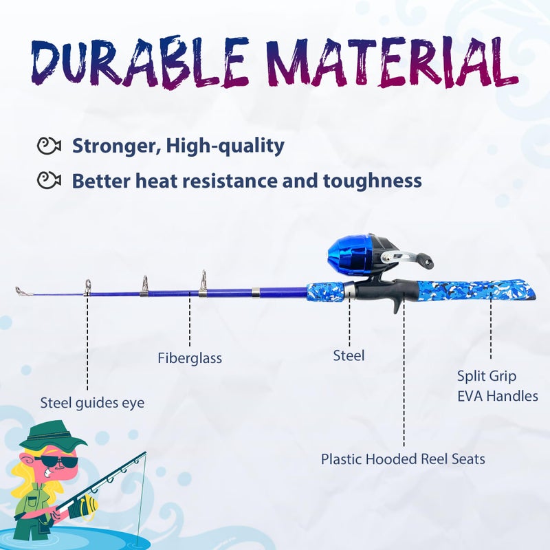 WIDDEN 2 Pack Kids Fishing Pole, Portable Telescopic Kids Fishing Poles Set for Boys and Girls, Fishing Rod and Reel Combo Kit with Tackle Box, and Fishing Net, Best Fishing Pole for Toddler Youth - Image 5