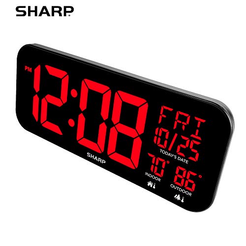 Sharp Large Oversized Screen LED Clock with Outdoor/Indoor Temperature with Outdoor Sensor, with Date and Day of Week – 14 inch Clock with 4 inch Digits - Image 5