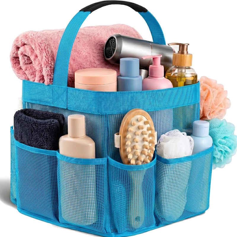Masirs Mesh Shower Caddy – 9 Pocket Portable Shower Tote Bag for College Dorm Room Essentials, Quick-Dry Bathroom Organizer for Travel, Gym, Camping, Beach – Lightweight Collapsible Blue - Image 1
