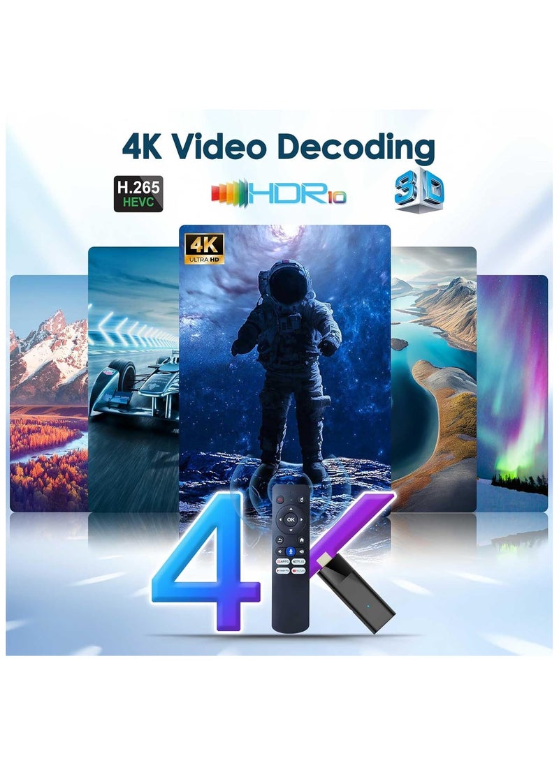 BL Android TV Stick 4K, 2024 Android TV Stick 10.0 2GB RAM 16GB ROM, 4K TV Stick H313 CPU Supports 2.4G/5G Wi-Fi Bluetooth 5.0 USB, Android TV Stick with Bluetooth Voice Remote Control