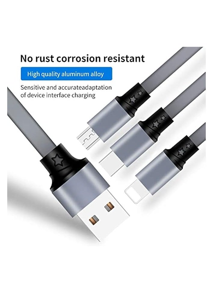 كابل شاحن USB متعدد SDBAUX قابل للسحب 3 في 1 محول سلك شحن متعدد مع موصلات منفذ USB صغير للهاتف من النوع C المتوافقة مع الهواتف المحمولة والأجهزة اللوحية للاستخدام العالمي (عبوتان-رمادي)