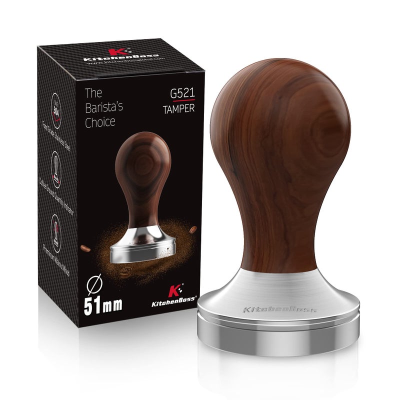 Coffee Tamper 51mm Espresso Tamper Metal Espresso Pressure Tamper Wooden Coffee Tamper 51 MM Weighted Espresso Tamper by KithchenBoss