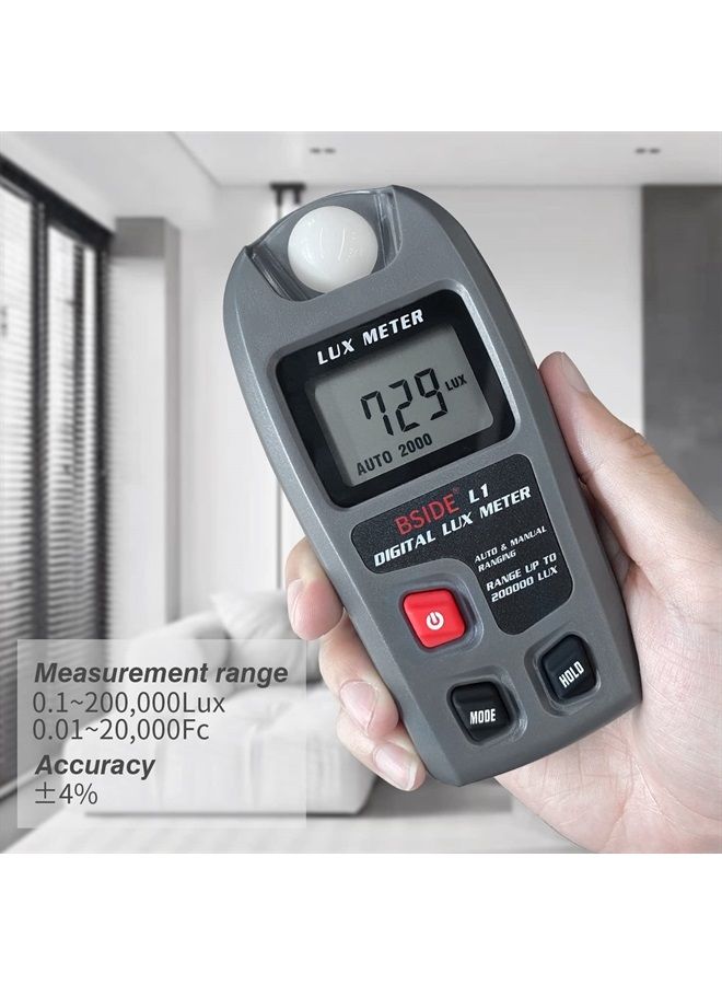 BSIDE Digital Light Meter Lux Tester Illuminance Luxmeter, 0-200,000 Lux Portable Environment Luminometer Photometer for Garden Film Indoor Classroom Plants LED Grow Light Photography - Image 3