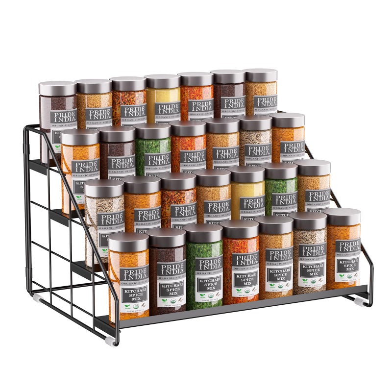 GIGIFTREE Spice Rack Organizer for Cabinet, 4 Tiered Spice Rack Organizer, Tiered Adjustable Spice Shelf for Kitchen Countertop Organization, Bright Black - Image 1