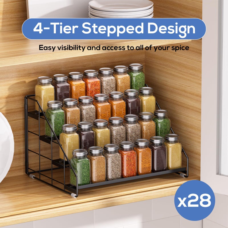 GIGIFTREE Spice Rack Organizer for Cabinet, 4 Tiered Spice Rack Organizer, Tiered Adjustable Spice Shelf for Kitchen Countertop Organization, Bright Black - Image 4
