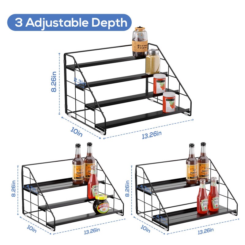 GIGIFTREE Spice Rack Organizer for Cabinet, 4 Tiered Spice Rack Organizer, Tiered Adjustable Spice Shelf for Kitchen Countertop Organization, Bright Black - Image 3
