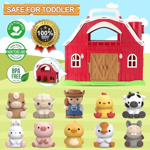 Letapapa Farm Animals Big Barn Toy for 1 2 3 Year Old, Toddler Educational Montessori Toys, Farm Pretend Playset with Barn & Farmer, Christmas Birthday Easter Gift for Toddler Baby Boys Girls 1-3 Years - Image 4