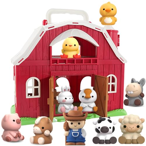 Letapapa Farm Animals Big Barn Toy for 1 2 3 Year Old, Toddler Educational Montessori Toys, Farm Pretend Playset with Barn & Farmer, Christmas Birthday Easter Gift for Toddler Baby Boys Girls 1-3 Years - Image 1