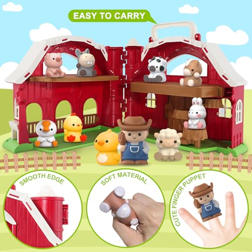 Letapapa Farm Animals Big Barn Toy for 1 2 3 Year Old, Toddler Educational Montessori Toys, Farm Pretend Playset with Barn & Farmer, Christmas Birthday Easter Gift for Toddler Baby Boys Girls 1-3 Years - Image 3
