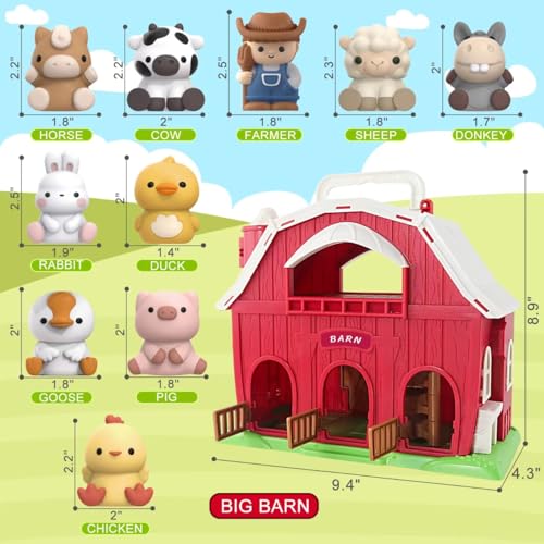 Letapapa Farm Animals Big Barn Toy for 1 2 3 Year Old, Toddler Educational Montessori Toys, Farm Pretend Playset with Barn & Farmer, Christmas Birthday Easter Gift for Toddler Baby Boys Girls 1-3 Years - Image 2