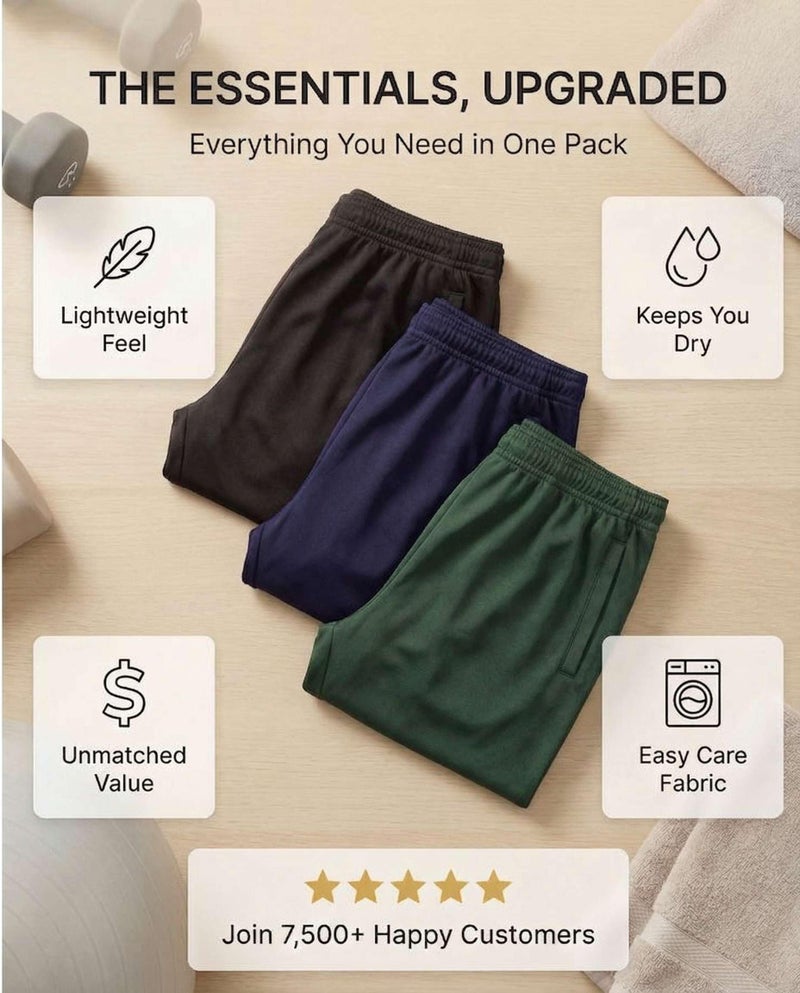 REALESSENTIALS Real Essentials 3 Pack: Men's Mesh Open Bottom Sweatpants Gym Active Athletic Workout Casual Pants with Pockets- Set 5 3XL - Image 5
