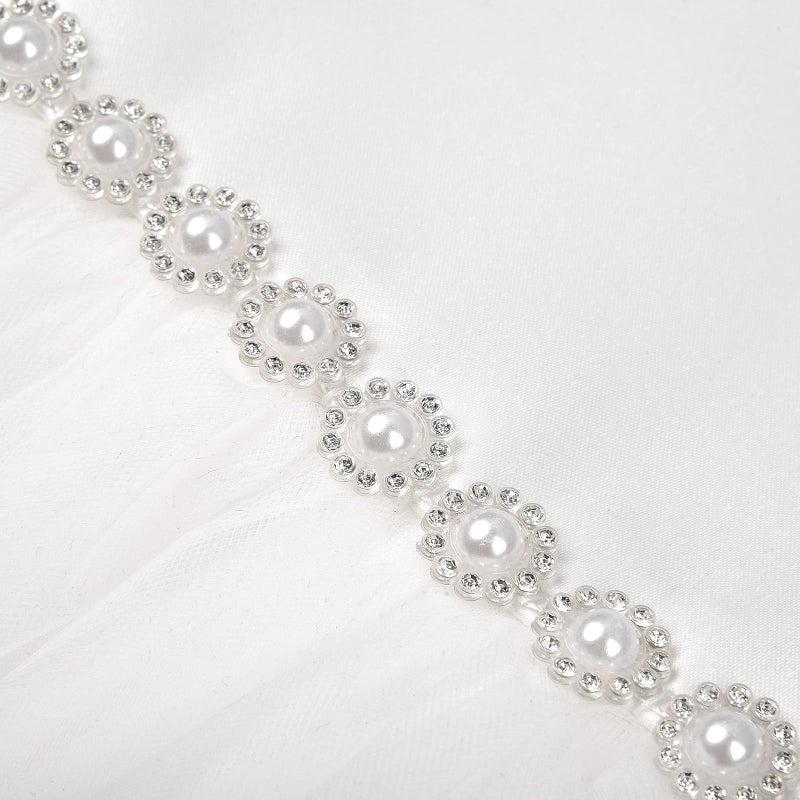 Uhnice Flower Girl Pearl Dress Tulle Ball Gown Bow Prom with Heart Cutout for Wedding Birthday Party (White, 120/5-6 Years) - Image 5