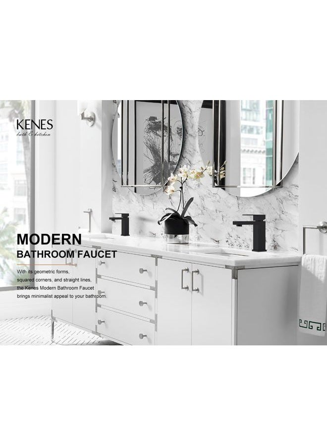 KENES Black Bathroom Faucet, Matte Black Modern Single Hole Bathroom Faucet, Single Handle Stainless Steel Faucet cUPC Lead-Free Certified Vanity Sink Faucet Bathroom Sink Faucet, Drain Assembly - Image 2