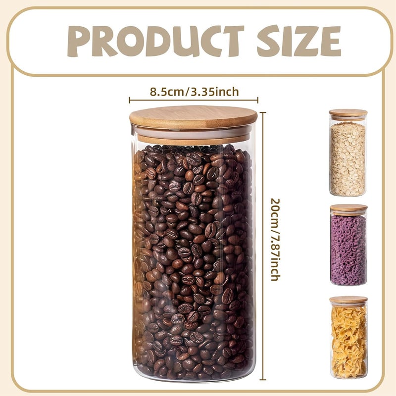 MEETOZ 950ml Set of 4 Glass Jars with Bamboo Lids,High Borosilicate Glass Transparent Airtight Food Storage Tank,Large Capacity Kitchen Food Containers for Spices,Coffee Beans,Oatmeal - Image 2