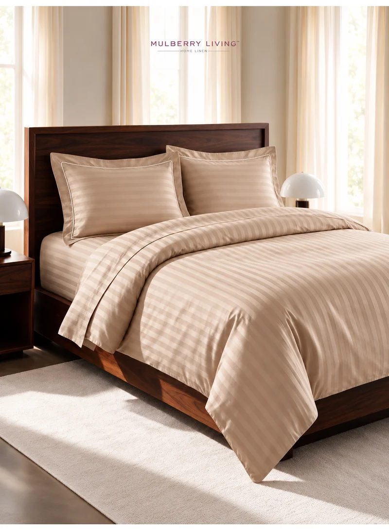 Mulberry Living 100% Cotton King Duvet Cover - 300 TC Elysian Stripes(2cm). Width 260 x Length 240cms - Beige