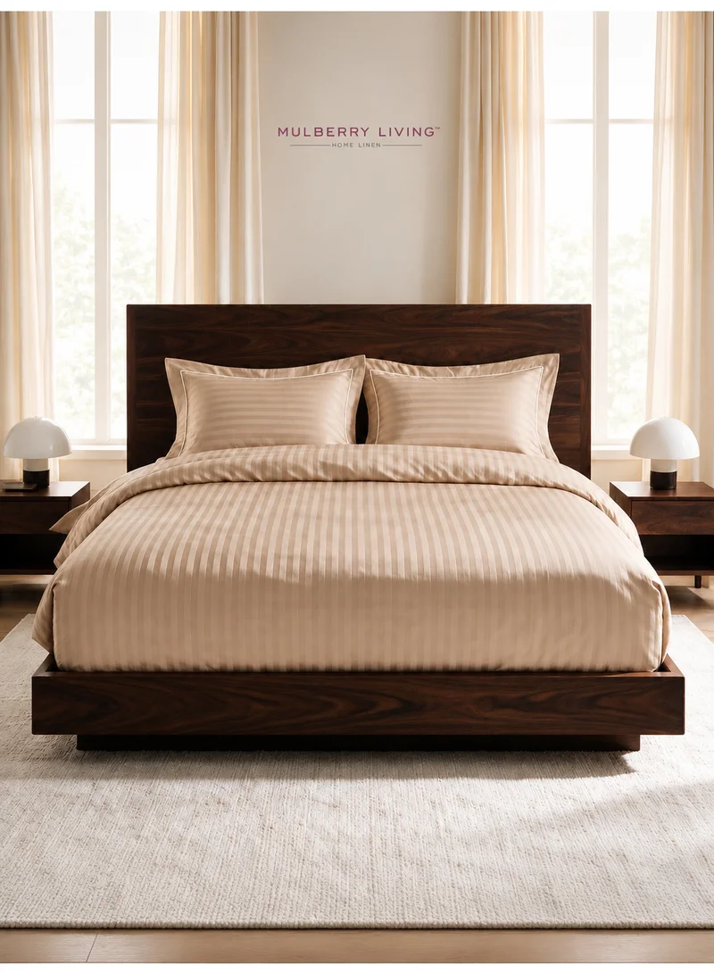 Mulberry Living 100% Cotton King Duvet Cover - 300 TC Elysian Stripes(2cm). Width 260 x Length 240cms - Beige