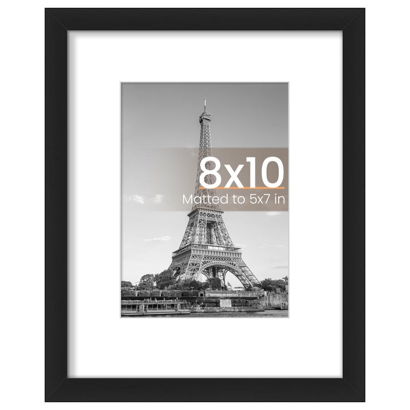 upsimples upsimples 8x10 Picture Frame Display Pictures 5x7 with Mat or 8x10 Without Mat Wall Hanging Photo Frame Black 1 Pack 