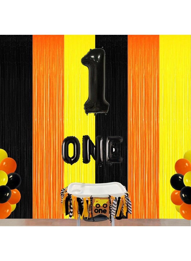 Asonlye Construction Birthday Party Decorations, Orange Black Yellow Foil Fringe Backdrop Dump Truck Party Decorations Tinsel Curtains Backdrop Streamer for Construction Baby Shower Decoration (3Pack) - Image 3